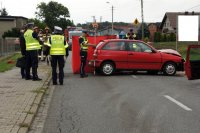 Policjanci WRD KMP Rybnik podczas czynności na miejscu wypadku.