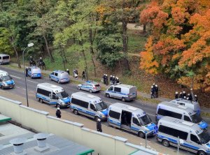 Zabezpieczenie meczu piłkarskiego w Rybniku.