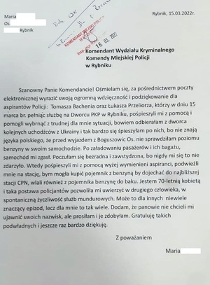 Podziękowania dla policjantów z rybnickiej komendy.