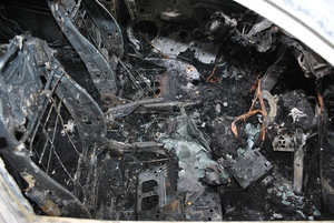 Spalone wnętrze pojazdu.