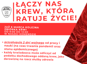 Plakat dotyczący akcji oddania krwi.