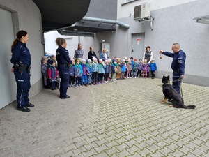 Przewodnik psa służbowego podczas pokazu dla dzieci.