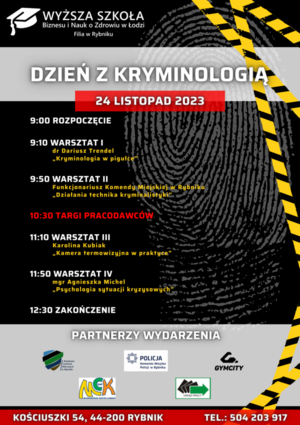 Plakat &quot;Dzień z kryminologią&quot;.