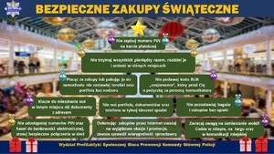 Plakat &quot;bezpieczne zakupy przedświąteczne&quot;.