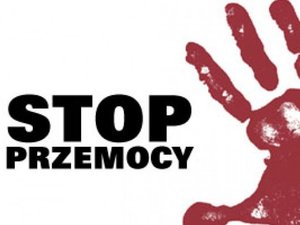 Napis &quot;stop przemocy&quot; a obok odcisk dłoni.