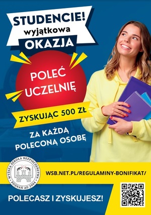 Plakat Wyższej Szkoły Bezpieczeństwa w Poznaniu.