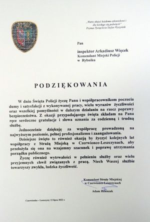 Życzenia z okazji Święta Policji.