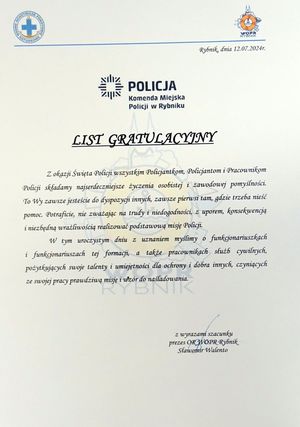 Życzenia z okazji Święta Policji.