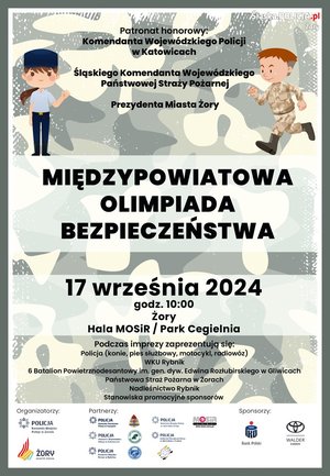 Plakat 1. Międzypowiatowej Olimpiady Bezpieczeństwa.